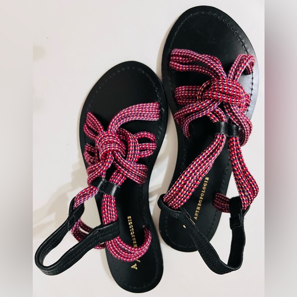 Anthropologie Gladiator Rope Flats Sandals Multi Red Suede Boho Tassels US 6 /36 - Picture 6 of 7